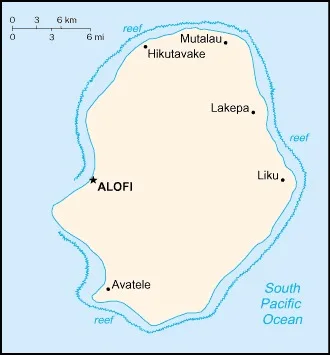 CIA World Factbook map of Niue, showing major cities, rivers and neighbouring countries