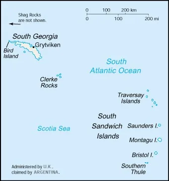 CIA World Factbook map of South Georgia, showing major cities, rivers and neighbouring countries
